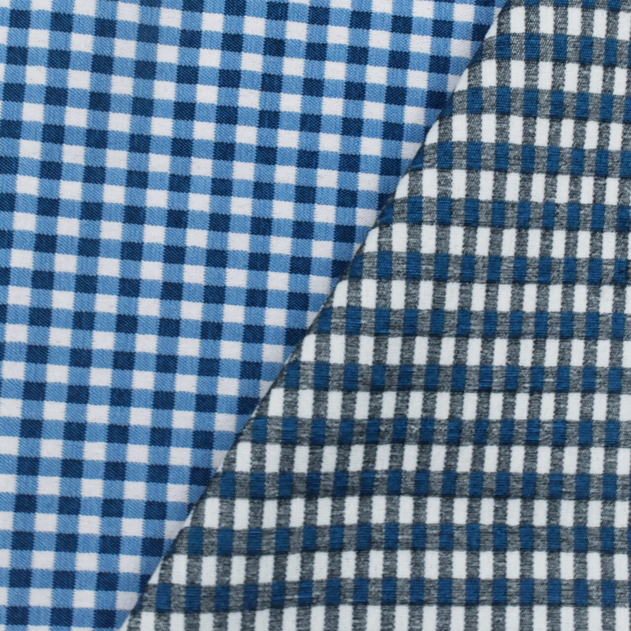 Blue-White-Gray Famous Maker Grid Gingham Double Woven Activewear Fabric By the Yard